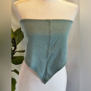 BooHoo Tie Back Light Wash Denim Tube Top Size 8. NWT.